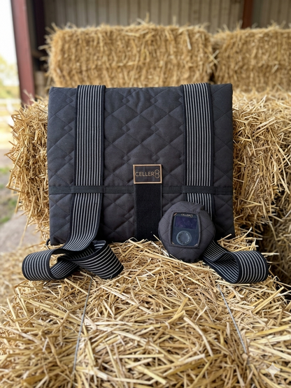 Celler8 The Ultimate Arumi & Celler8 Universal Care Kit PEMF with saddle pad and cover displayed on straw bales
